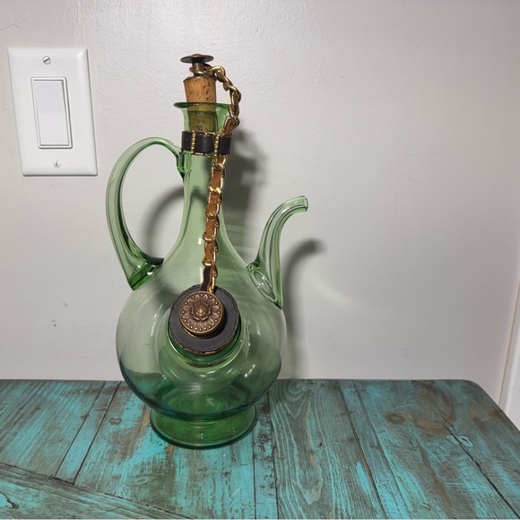 Vintage Large Hand Blown Green Glass Italian Wine Decanter with Ice Chamber - Picture 2 of 13